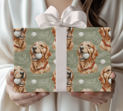 GoldenFetch – Golden Retriever with Golf Ball Wrapping Paper