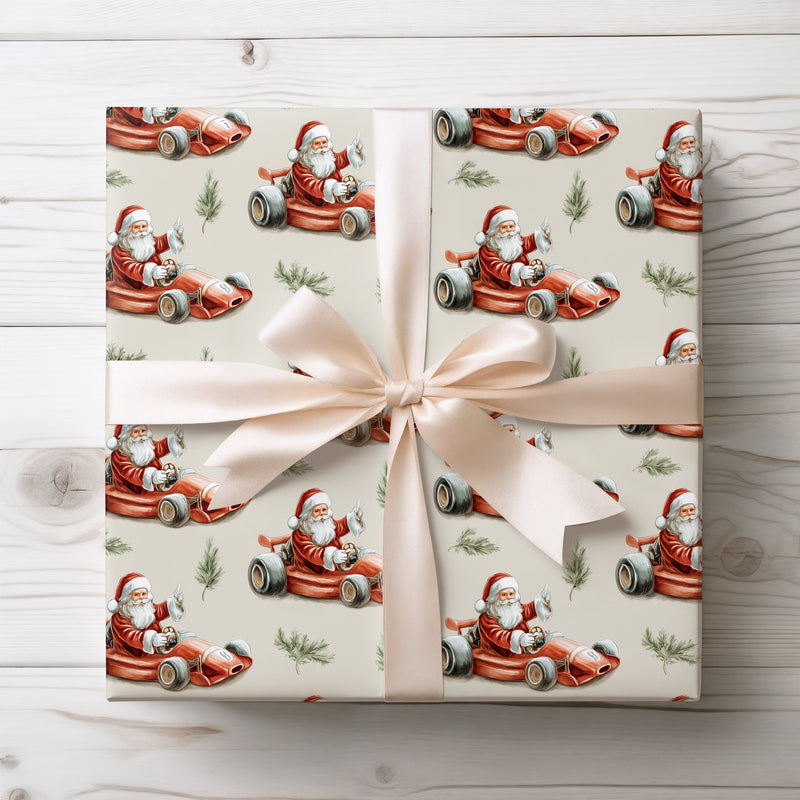 JingleKart – Santa in a Red Race Car Wrapping Paper