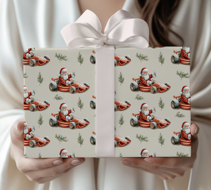 JingleKart – Santa in a Red Race Car Wrapping Paper