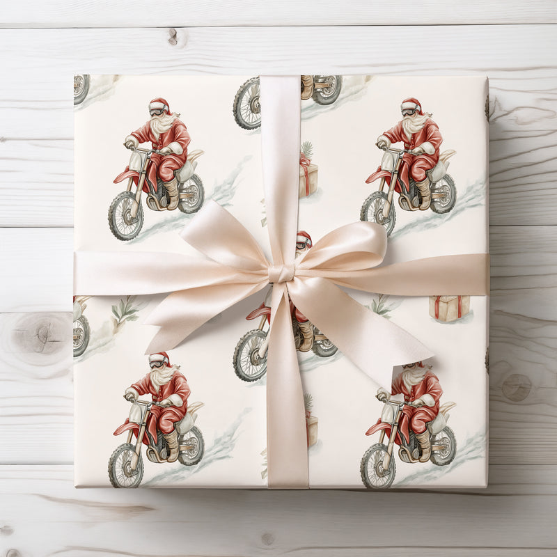 FrostRider Dash – Santa on a Motocross Bike with Gifts Wrapping Paper