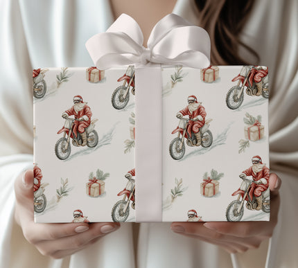 FrostRider Dash – Santa on a Motocross Bike with Gifts Wrapping Paper