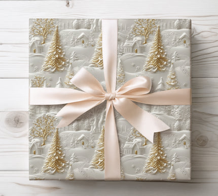 Luxurious holiday wrapping with a golden embossed trail effect, perfect for elegant celebrations. 