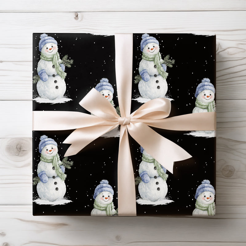 Chilly Companion – Snowman with Blue Hat Wrapping Paper