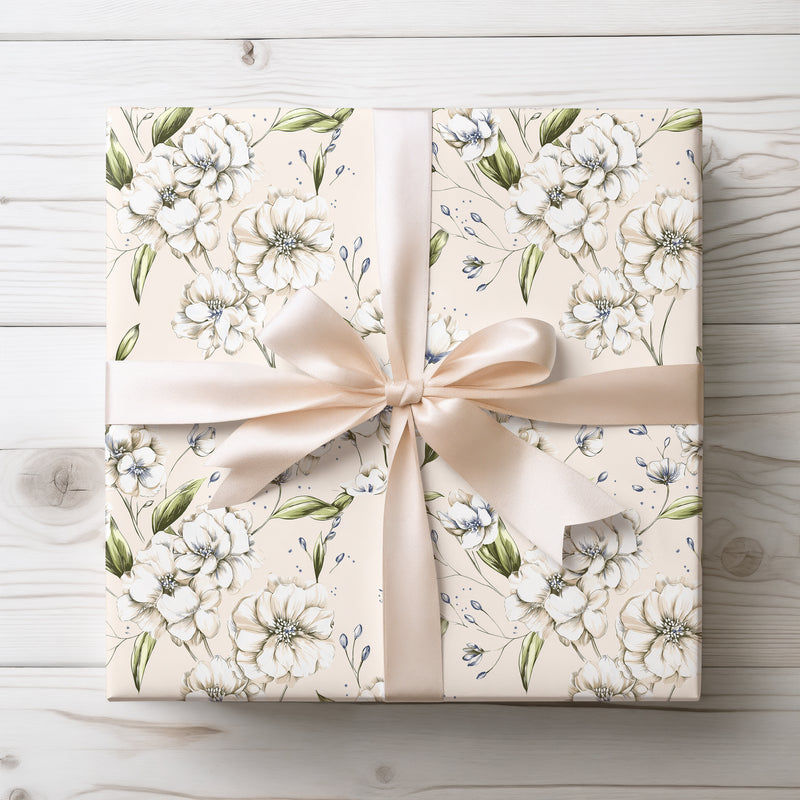 IvoryBloom Veil – White Floral Wedding Pattern Wrapping Paper