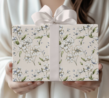 IvoryBloom Veil – White Floral Wedding Pattern Wrapping Paper