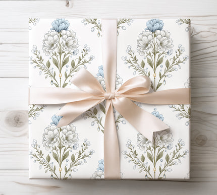 Vintage botanical flowers adorned with hanging gem accents, perfect for luxurious and ornate wrapping. 