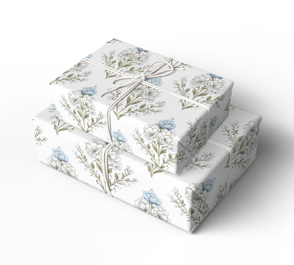 Jewelstem Tapestry – Detailed vintage botanical flowers with hanging gems wrapping paper
