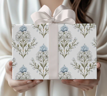Jewelstem Tapestry – Detailed vintage botanical flowers with hanging gems wrapping paper