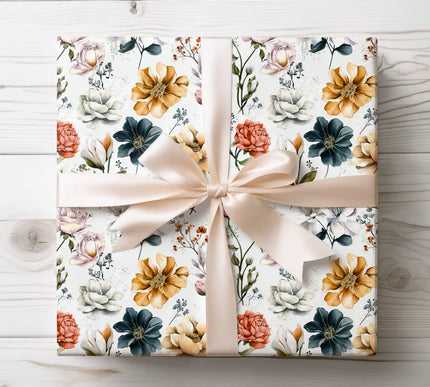 Detailed artistic botanical illustrations featuring large garden flowers, ideal for nature-inspired gift wrapping. 
