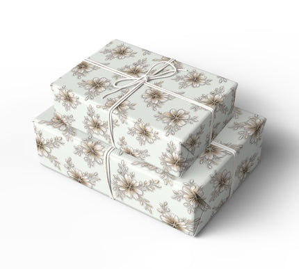 Latteblossom Grace – Creamy hand-drawn flowers with sepia tones on soft green wrapping paper