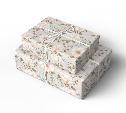 LacePetal – Romantic White and Peach Flowers over Vintage Lace Texture Wrapping Paper
