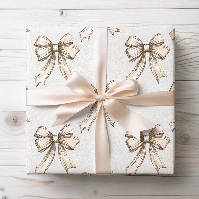 RibbonRustic – Beige Bow with Red Detail Wrapping Paper