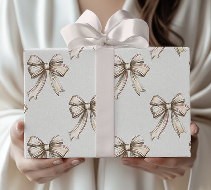 RibbonRustic – Beige Bow with Red Detail Wrapping Paper