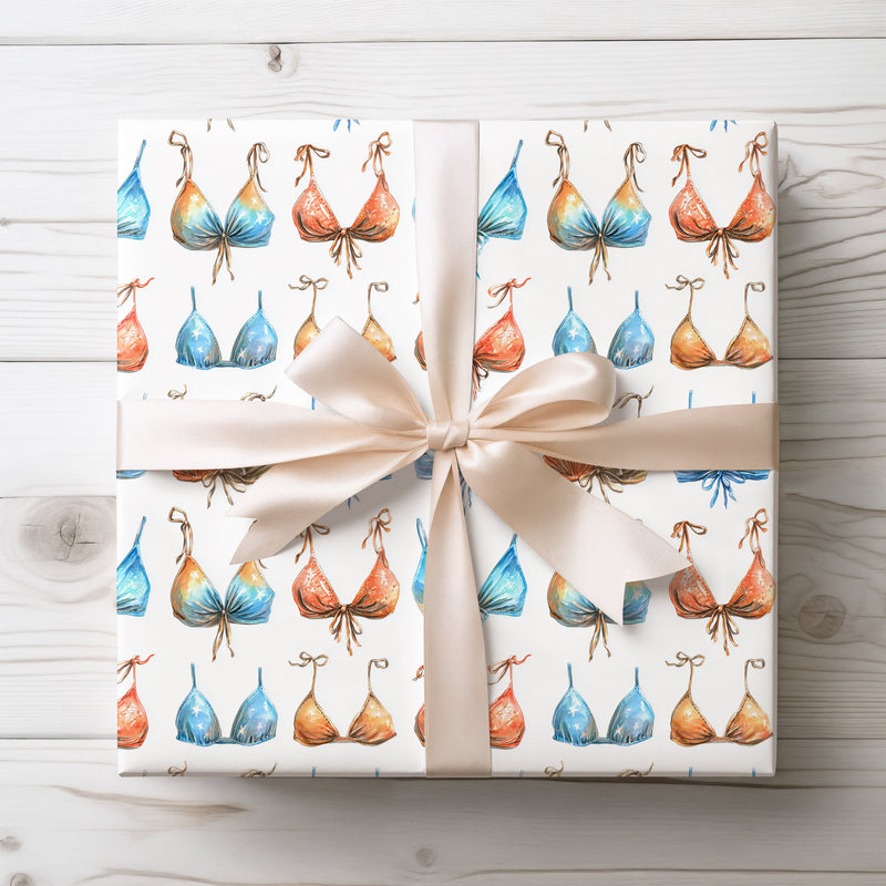 TideGlam – Colorful Bikini Tops and Seashells Wrapping Paper