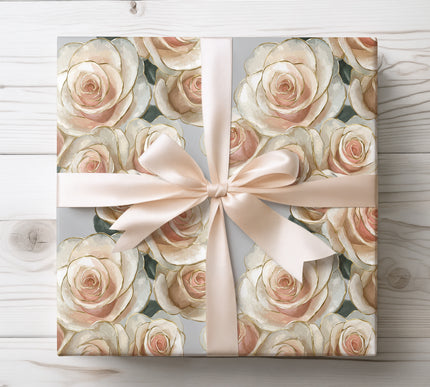 Elegant ivory rose design creating a symphony of delicate floral patterns, perfect for premium gift wrap. 