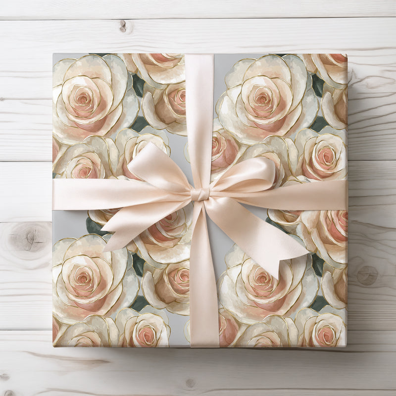 Ivory Rose Symphony - Premium Floral Wrapping Paper