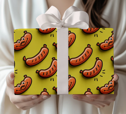 Jolly Grins - Playful Sausage Pattern Wrapping Paper