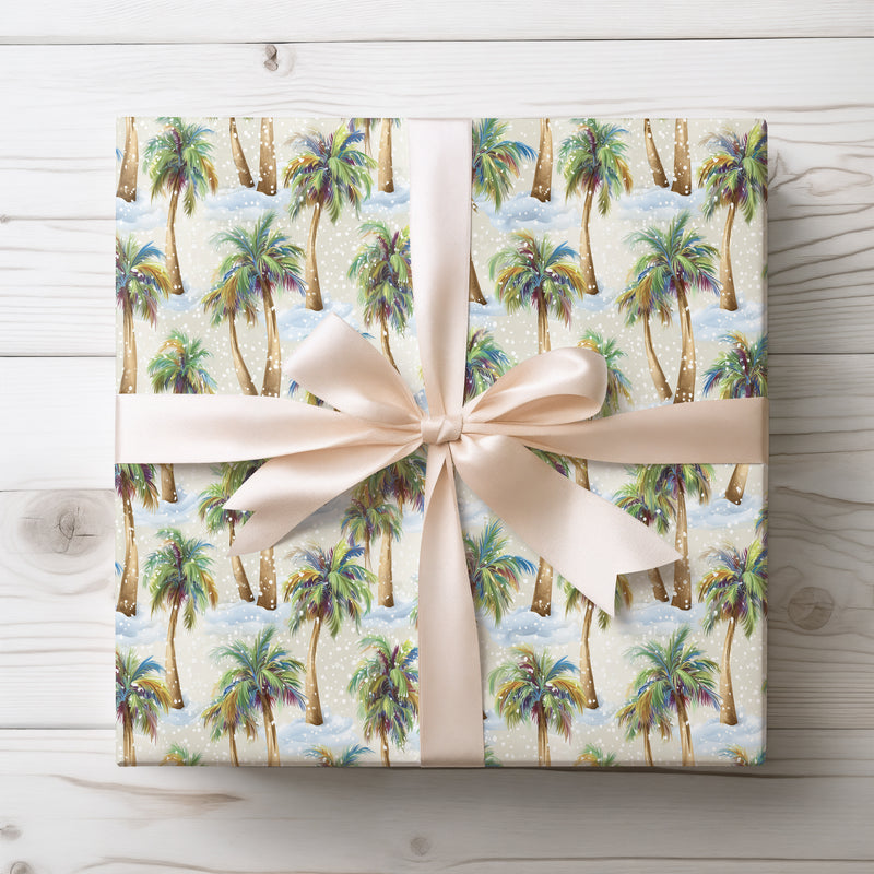 TropiSnow – Snowy Palm Trees Wrapping Paper