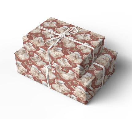 HollyHog – Christmas Pig in Santa Hat with Holly Wrapping Paper