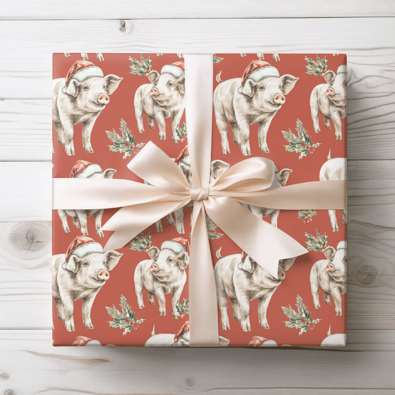 JollyPiglet – Cute Piglets in Santa Hat Christmas Wrapping Paper