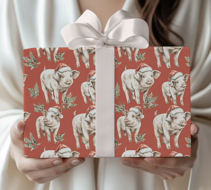 JollyPiglet – Cute Piglets in Santa Hat Christmas Wrapping Paper