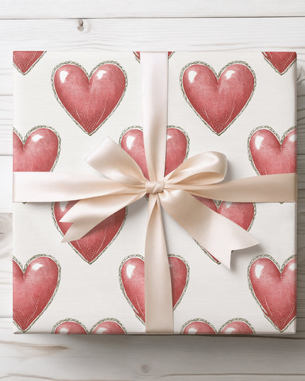 Heartwood Stitch – Vintage Red Heart Pattern Wrapping Paper