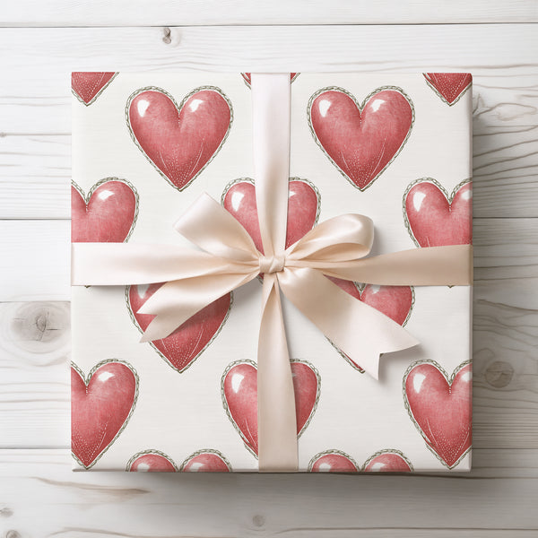 Heartwood Stitch – Vintage Red Heart Pattern Wrapping Paper