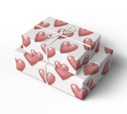 Heartwood Stitch – Vintage Red Heart Pattern Wrapping Paper