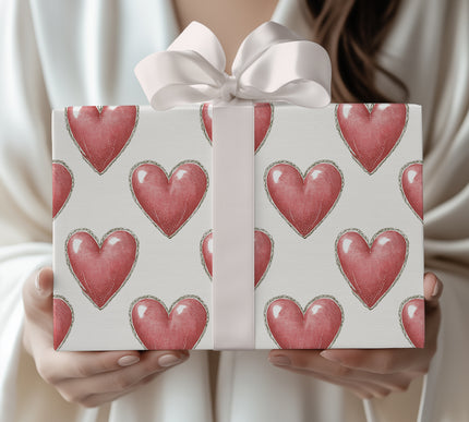 Heartwood Stitch – Vintage Red Heart Pattern Wrapping Paper