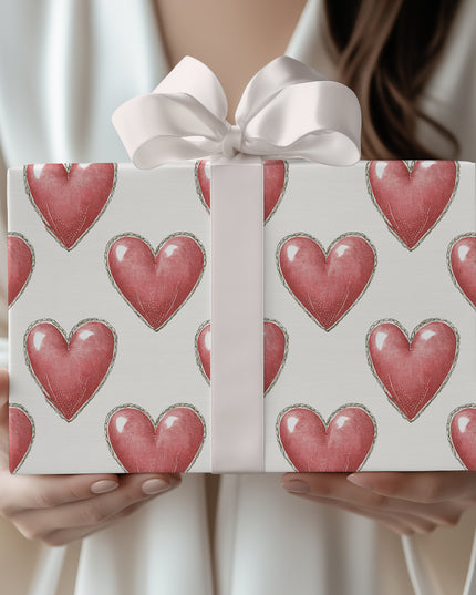 Heartwood Stitch – Vintage Red Heart Pattern Wrapping Paper