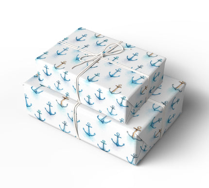 HarborHold – Vintage Blue Anchors Nautical Wrapping Paper