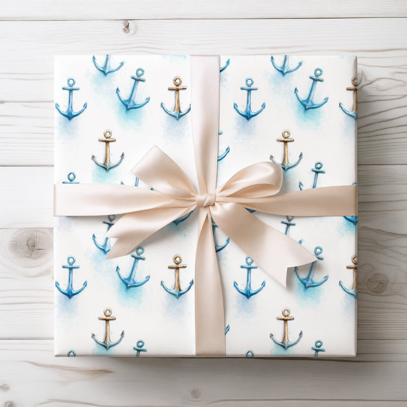 HarborHold – Vintage Blue Anchors Nautical Wrapping Paper