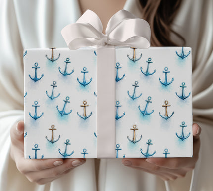 HarborHold – Vintage Blue Anchors Nautical Wrapping Paper
