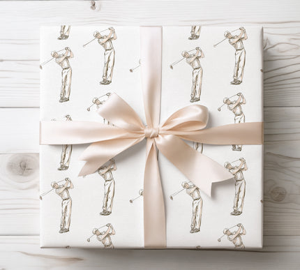 Artistic hand-drawn golfer in action, ideal for sports enthusiasts and golf-themed gift wrapping. 