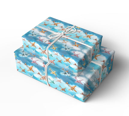 SkyVoyage – Colorful Airplanes in Blue Sky Wrapping Paper