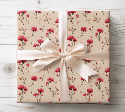 Charming hand-drawn pink bows and flowers in a whimsical pattern, perfect for delicate and feminine wrapping. 