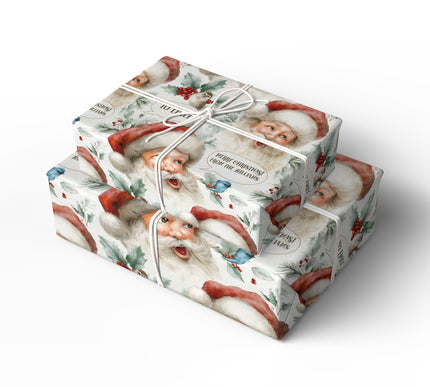 HoHoWhim – Santa with Holly and Bird Speech Bubble with custom text Wrapping Paper
