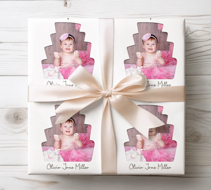 Personalized birthday gift wrap with one custom photo and name, perfect for making birthday presents extra special. 