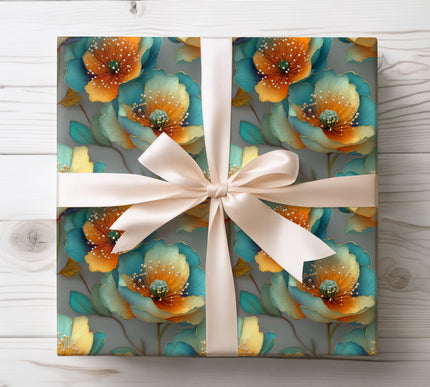Lush jewel-toned floral illustrations evoke a dreamy garden fantasy, perfect for elegant and colorful gift wrapping. 