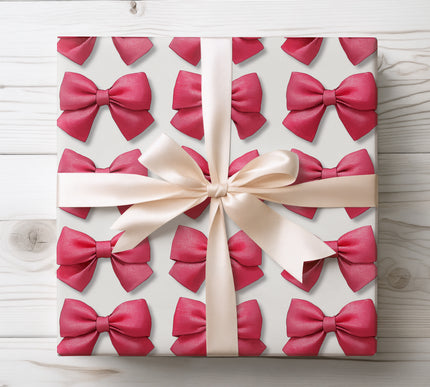 Sweet pink ribbon bows arranged in a delightful pattern, perfect for feminine and festive gift wrapping. 