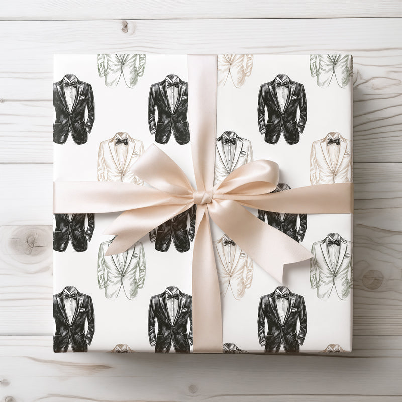 SharpDrape – Classic Black and White Tuxedo Suit Wrapping Paper