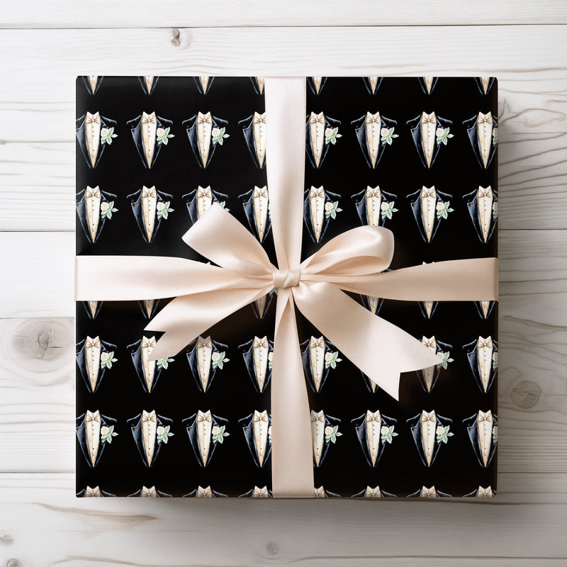 Golden Gala Tuxedo – Elegant Formalwear Wrapping Paper