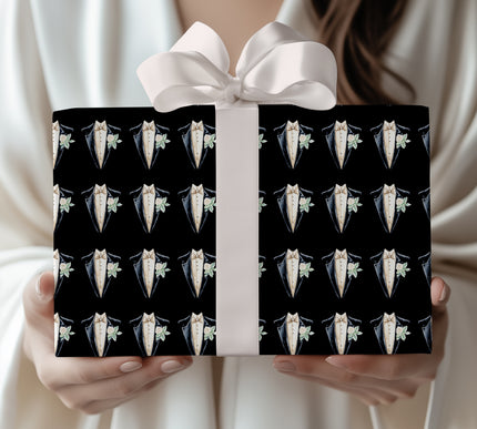 Golden Gala Tuxedo – Elegant Formalwear Wrapping Paper