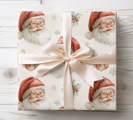 Timeless vintage Santa wearing eyeglasses, bringing a warm and traditional feel to holiday gift presentations. 