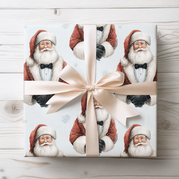 SnowGala – Santa in a Tuxedo with Snowflakes Wrapping Paper