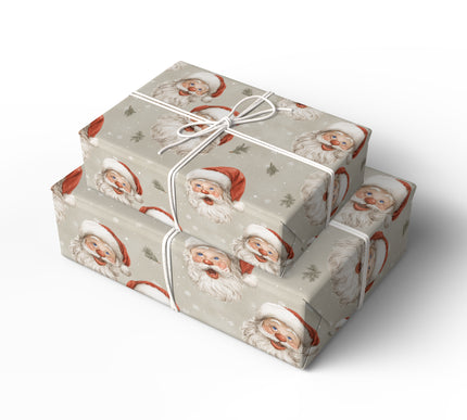 Snorgrim Jollynose – Vintage Santa head with red nose on snowy beige background wrapping paper