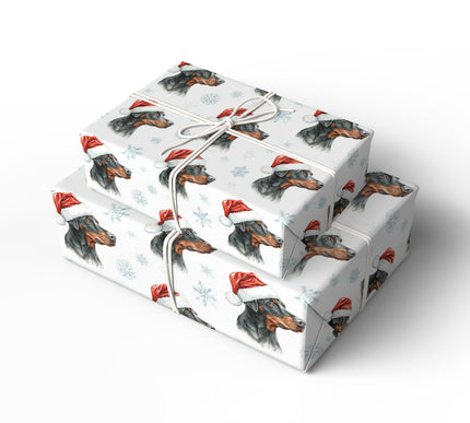 Snow Sentinel – Dobermann in Santa Hat with Snowflakes Christmas Wrapping Paper
