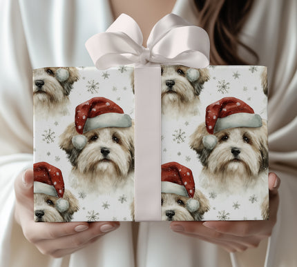 Snowy Shih Tzu – Shih Tzu Dog with Santa Hat and Snowflake Christmas Wrapping Paper