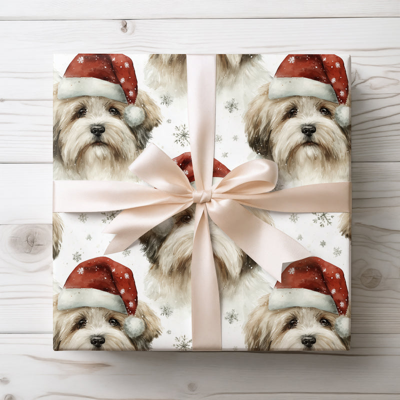 Snowy Shih Tzu – Shih Tzu Dog with Santa Hat and Snowflake Christmas Wrapping Paper