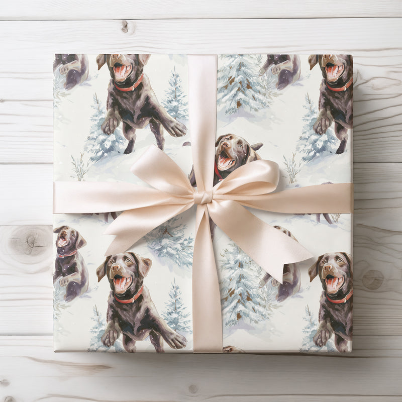 Frostpaw - Chocolate Labrador in the Snow Wrapping Paper